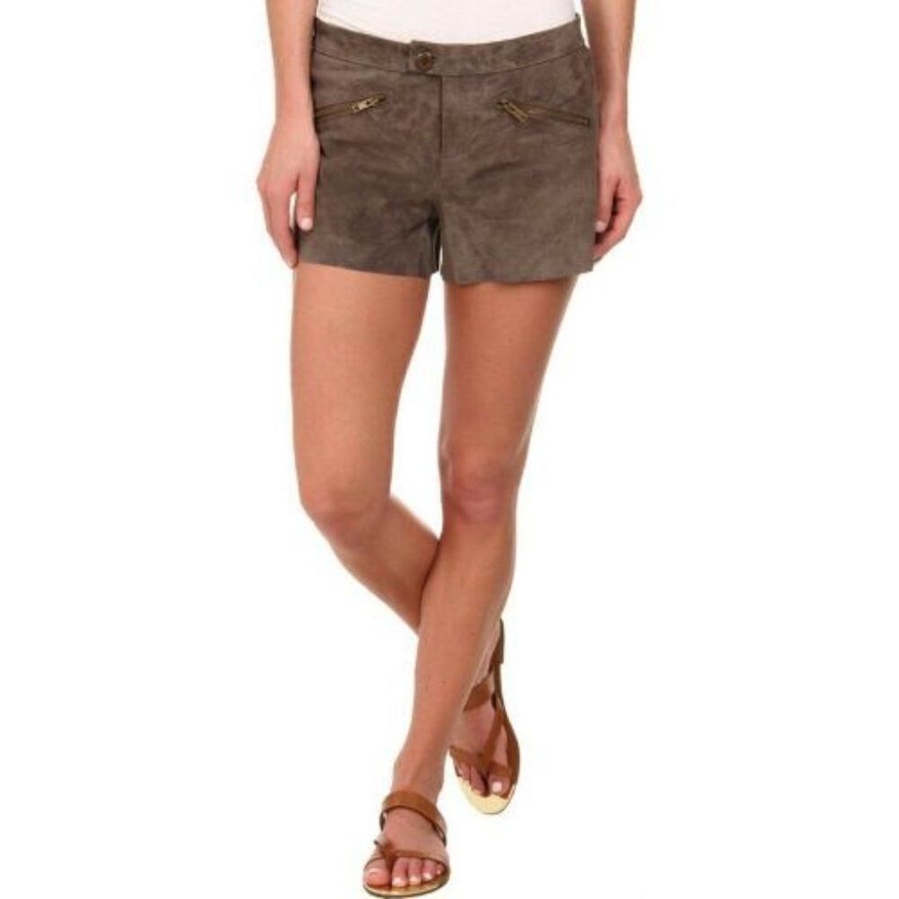 BB Dakota Brown Flat Front Leather Dress Shorts 2